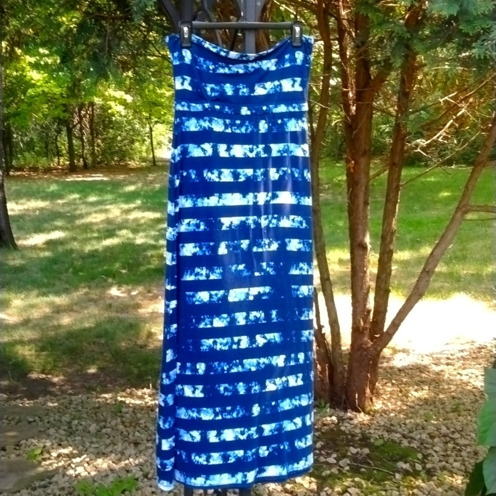 Blue and white maxi skirt
